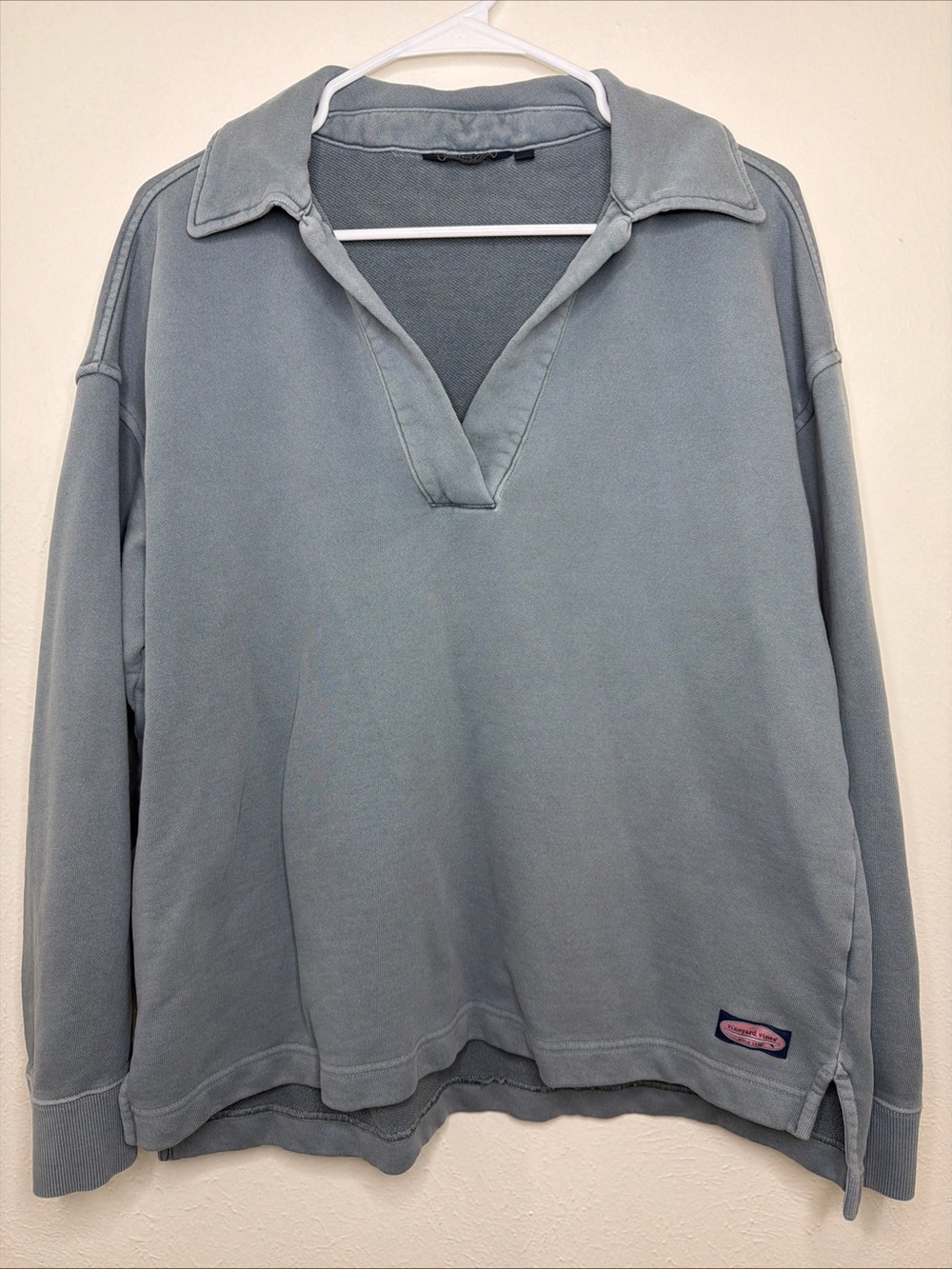 Vineyard Vines Classic Cam V Neck Pullover Sweatshirt Blue Gray Women’s M - Picture 2 of 7